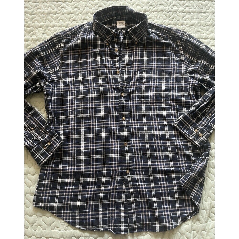 Brooks Brothers Flannel Plaid Button-Down Shirt Men's XL Gray Blue Blk Regular